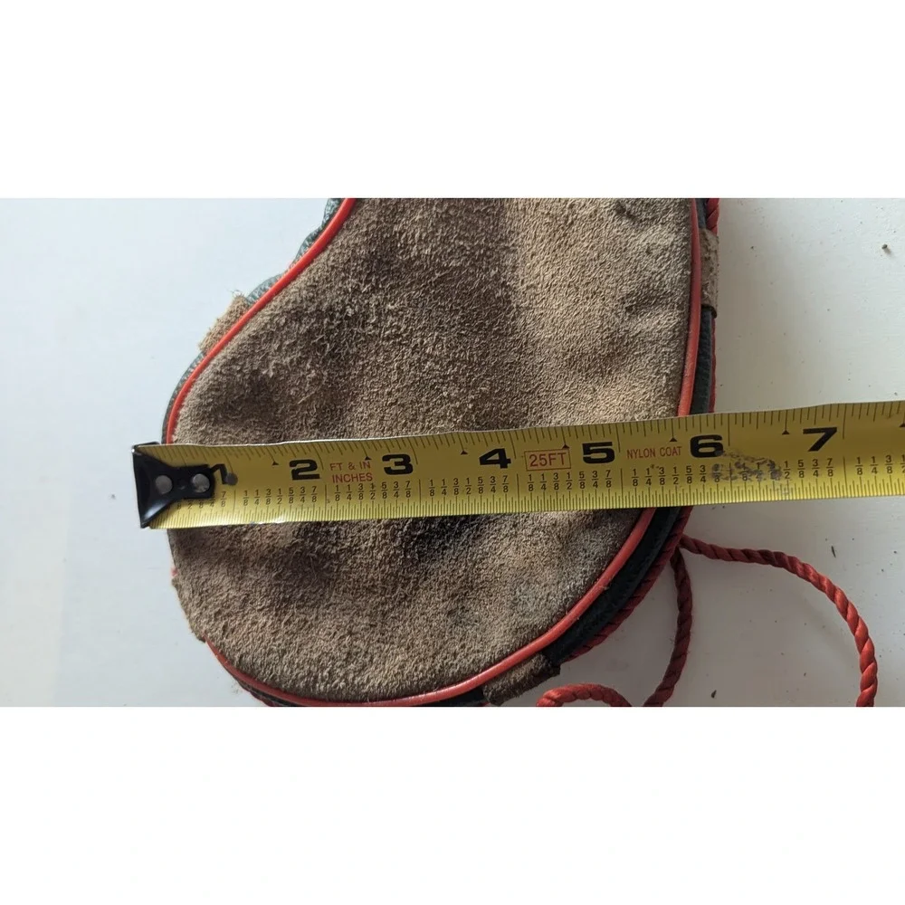 Vintage Spanish Suede Leather Bota Bag Wineskin Brown Red Trim 11.5 Inch